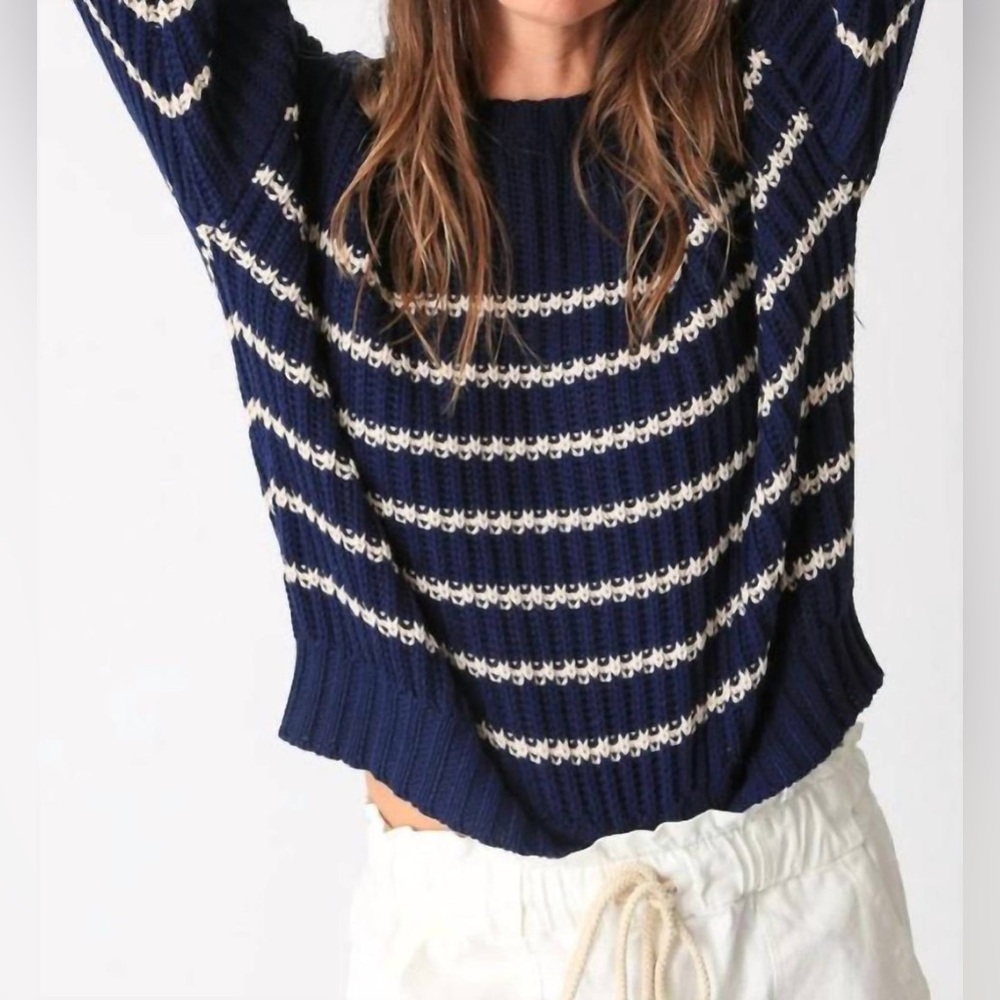 NWT Pink Rose Navy and White Striped Oversized Sweater S